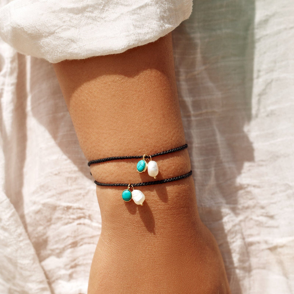 Pura Vida Bracelets Pearl & Turquoise Charm Bracelet - Black