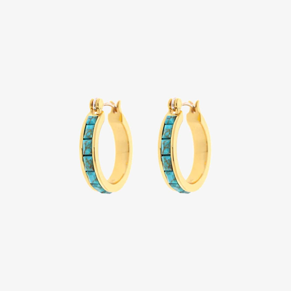 Pura Vida Bracelets Turquoise Tile Hoop Earring - Gold