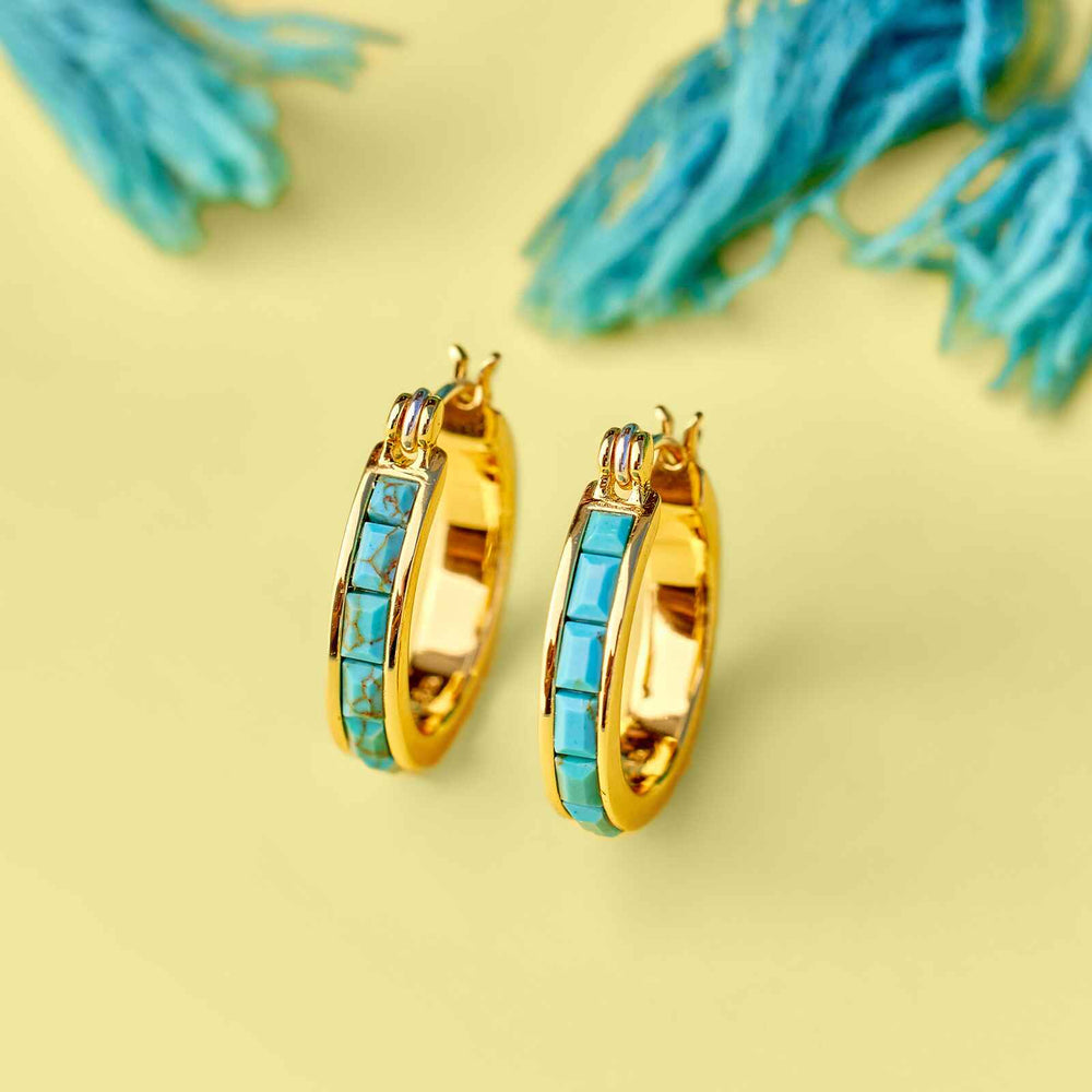 Pura Vida Bracelets Turquoise Tile Hoop Earring - Gold