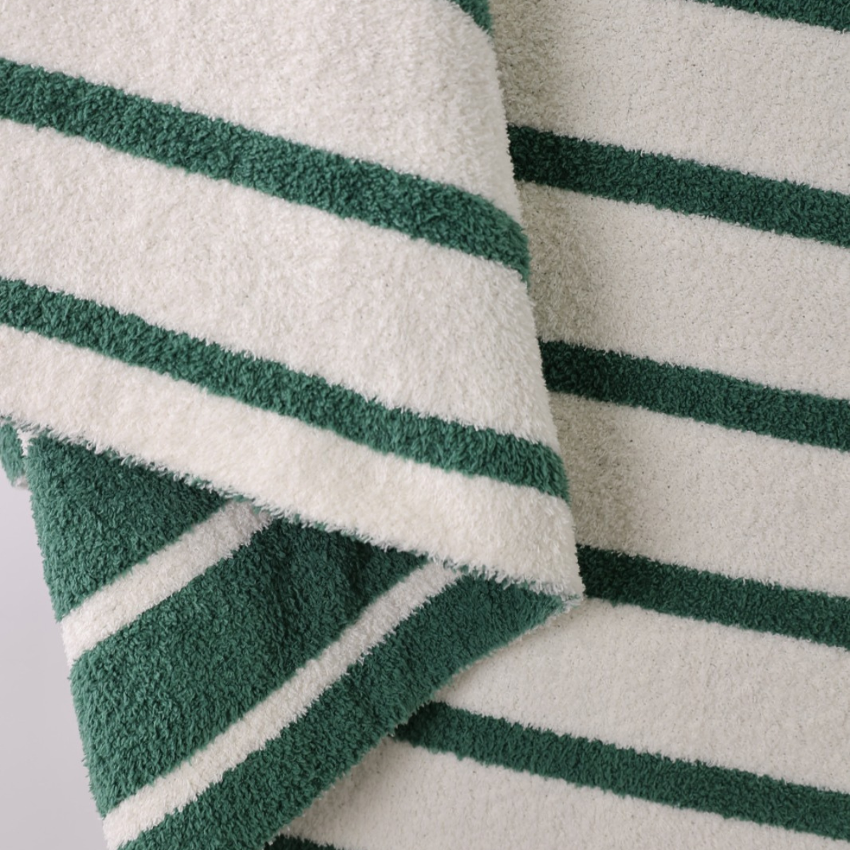 Local Beach Holiday Stripe Cozy Luxe Home Blanket - Green & Creme