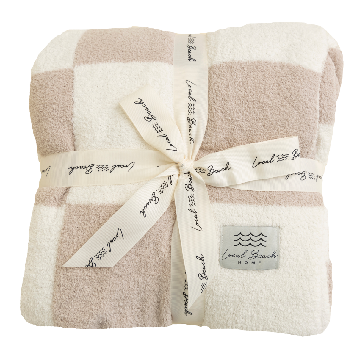 Local Beach Checker Luxe Home Blanket - Sand & Cream