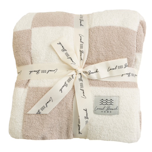 Local Beach Checker Luxe Home Blanket - Sand & Cream