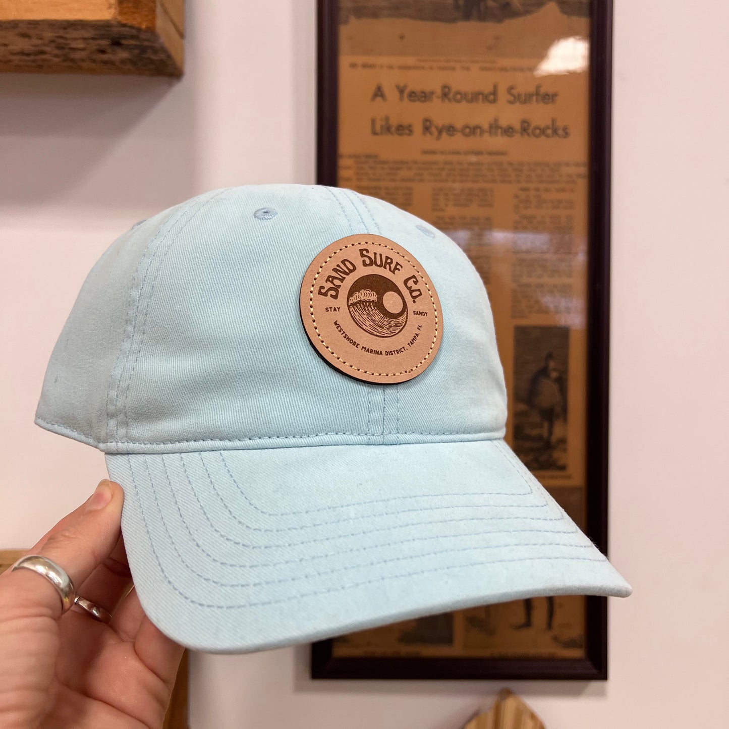 Sand Surf Co. Richardson Yin Yang Leather Patch Logo Dad Hat - Ice Blue