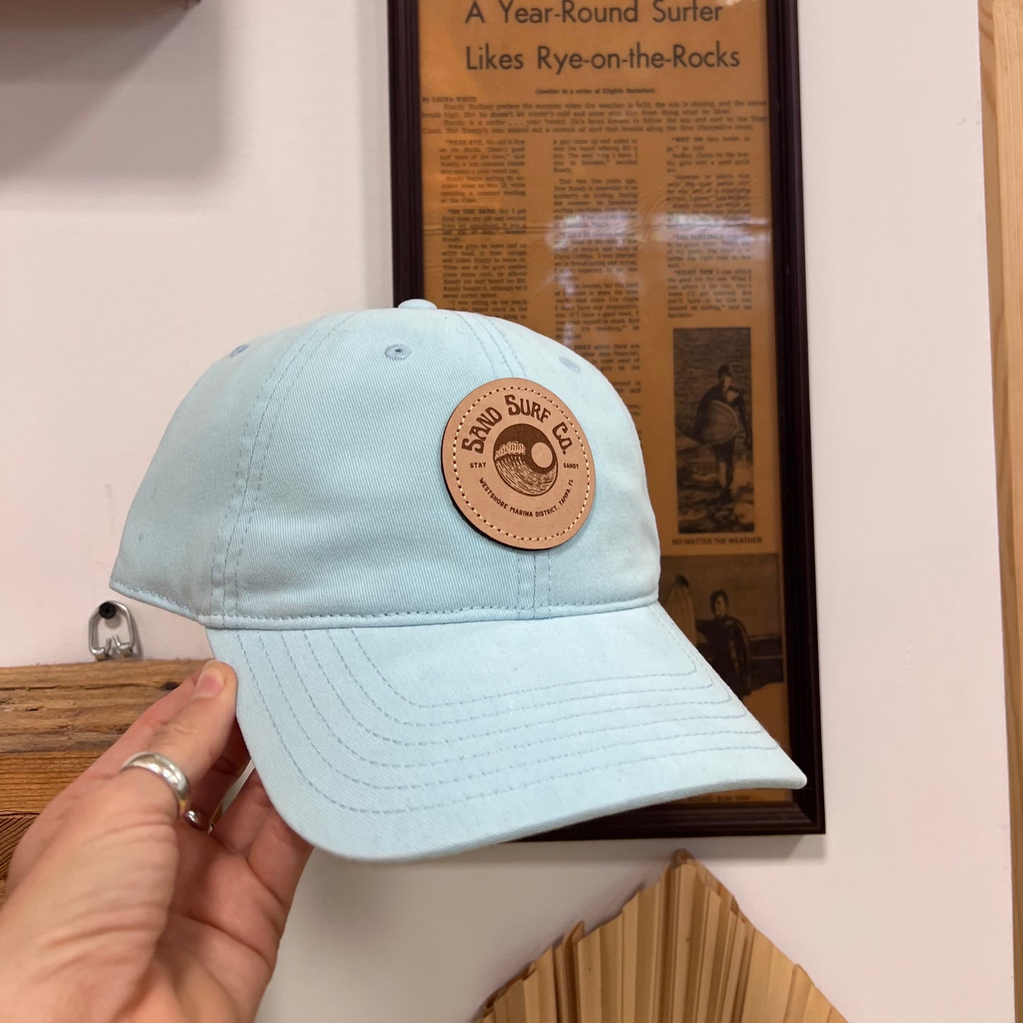 Sand Surf Co. Richardson Yin Yang Leather Patch Logo Dad Hat - Ice Blue