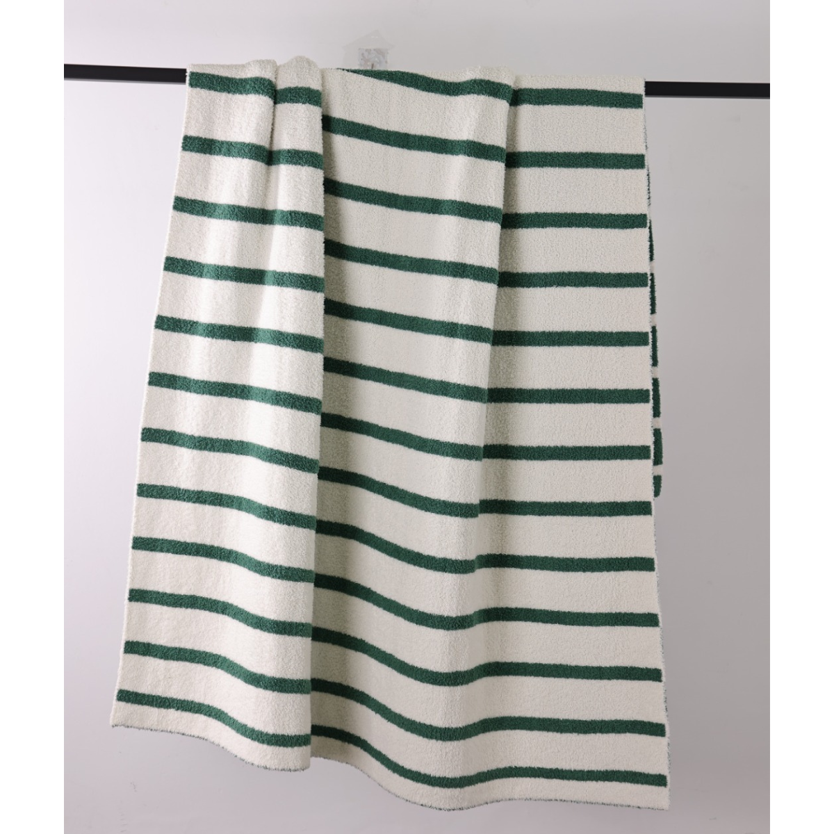Local Beach Holiday Stripe Cozy Luxe Home Blanket - Green & Creme