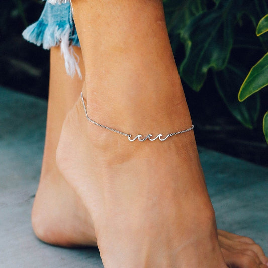 Pura Vida Bracelets Delicate Wave Anklet - Silver