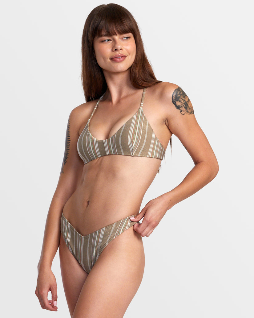 RVCA Pins Lurex Crossback Triangle Bikini Top - Dark Khaki