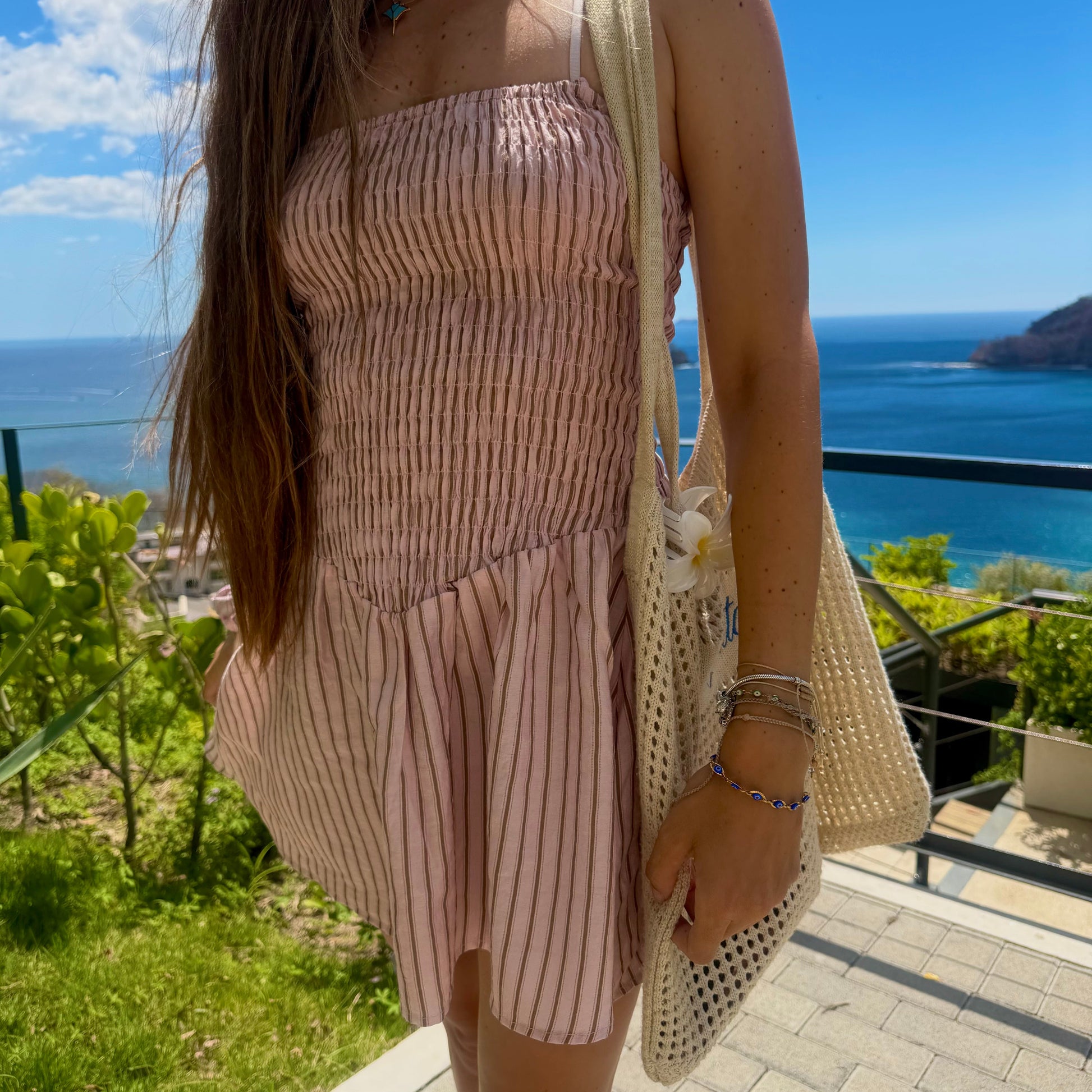 Rusty Mimi Smocked Stripe Mini Dress - Pink Stripe by Rusty
