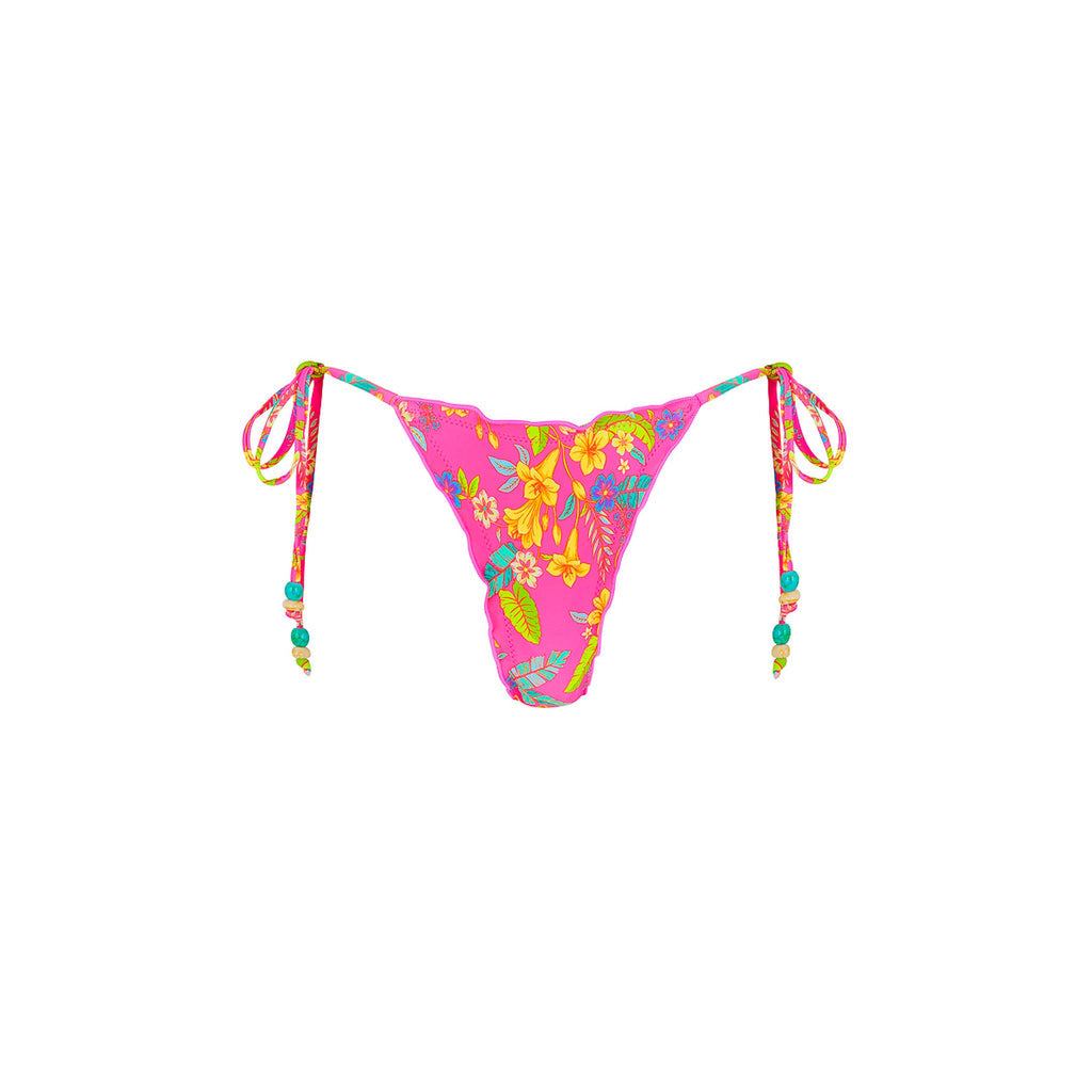 Kulani Kinis Lettuce Edge Thong Tie Bikini Bottom - Viva Vacation (Golden Daze Collection)