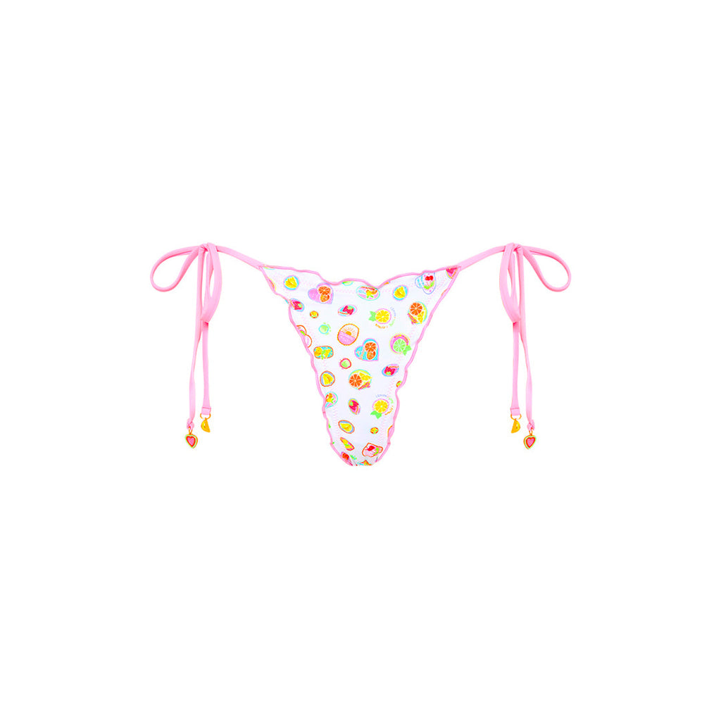 Kulani Kinis Lettuce Edge Thong Tie Bikini Bottom - Cutie Frutti (Island Paparazzi Collection)