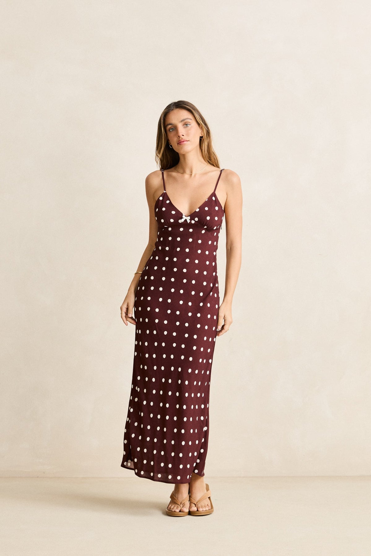 Rhythm Polka Dot Bias Midi Dress - Cafe