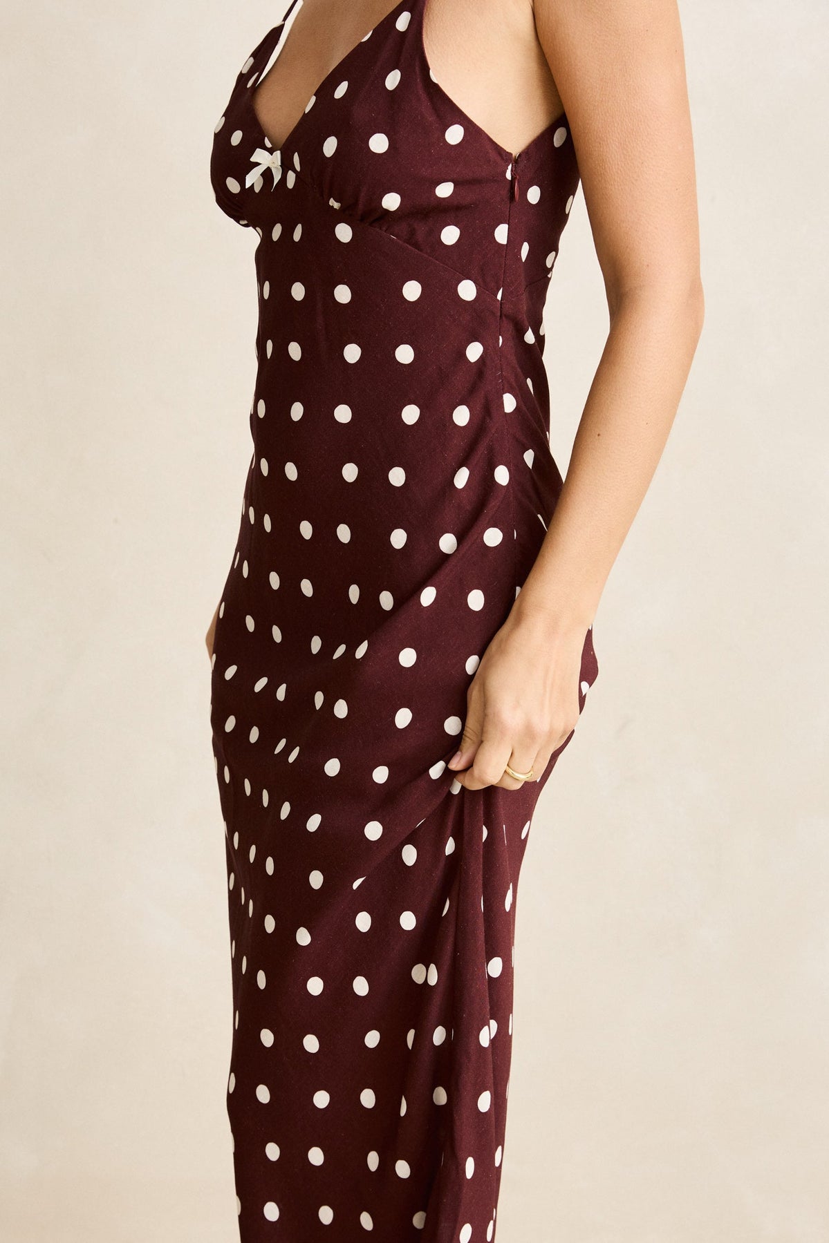 Rhythm Polka Dot Bias Midi Dress - Cafe
