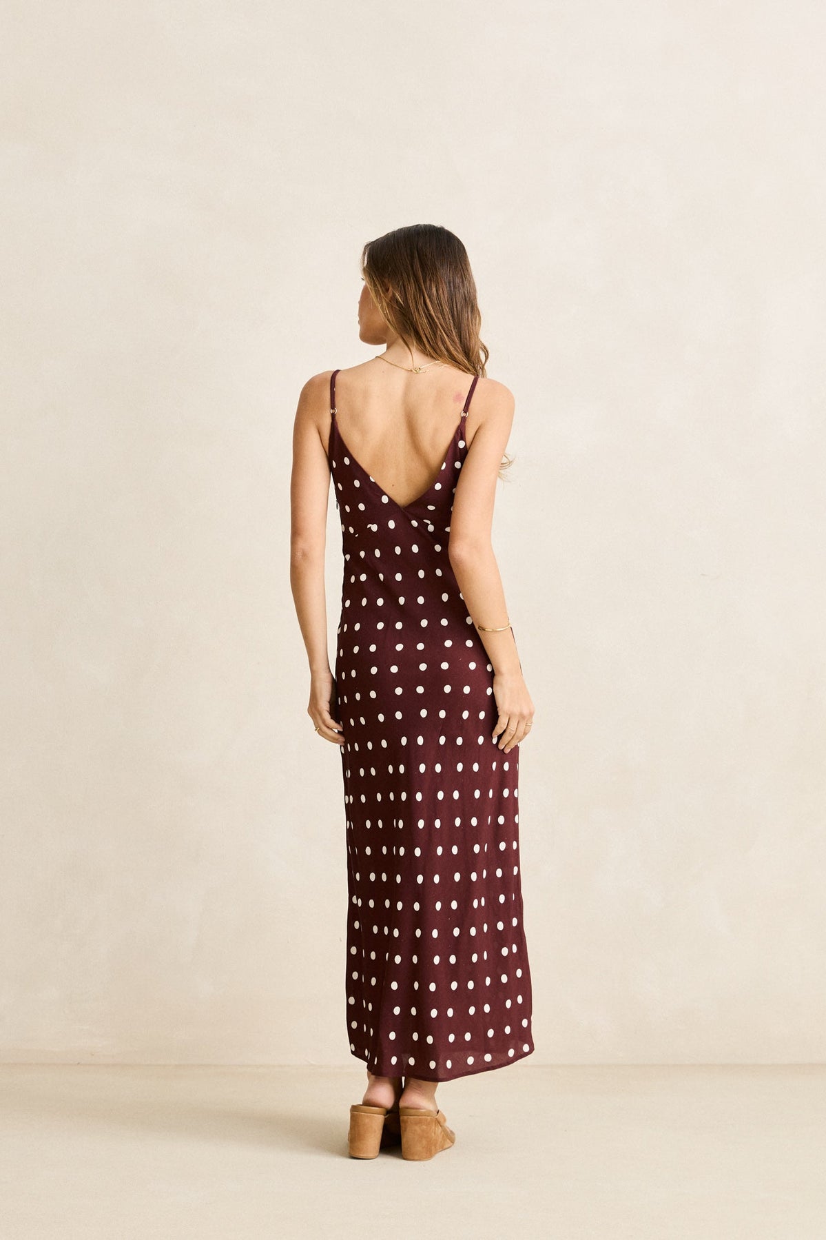 Rhythm Polka Dot Bias Midi Dress - Cafe
