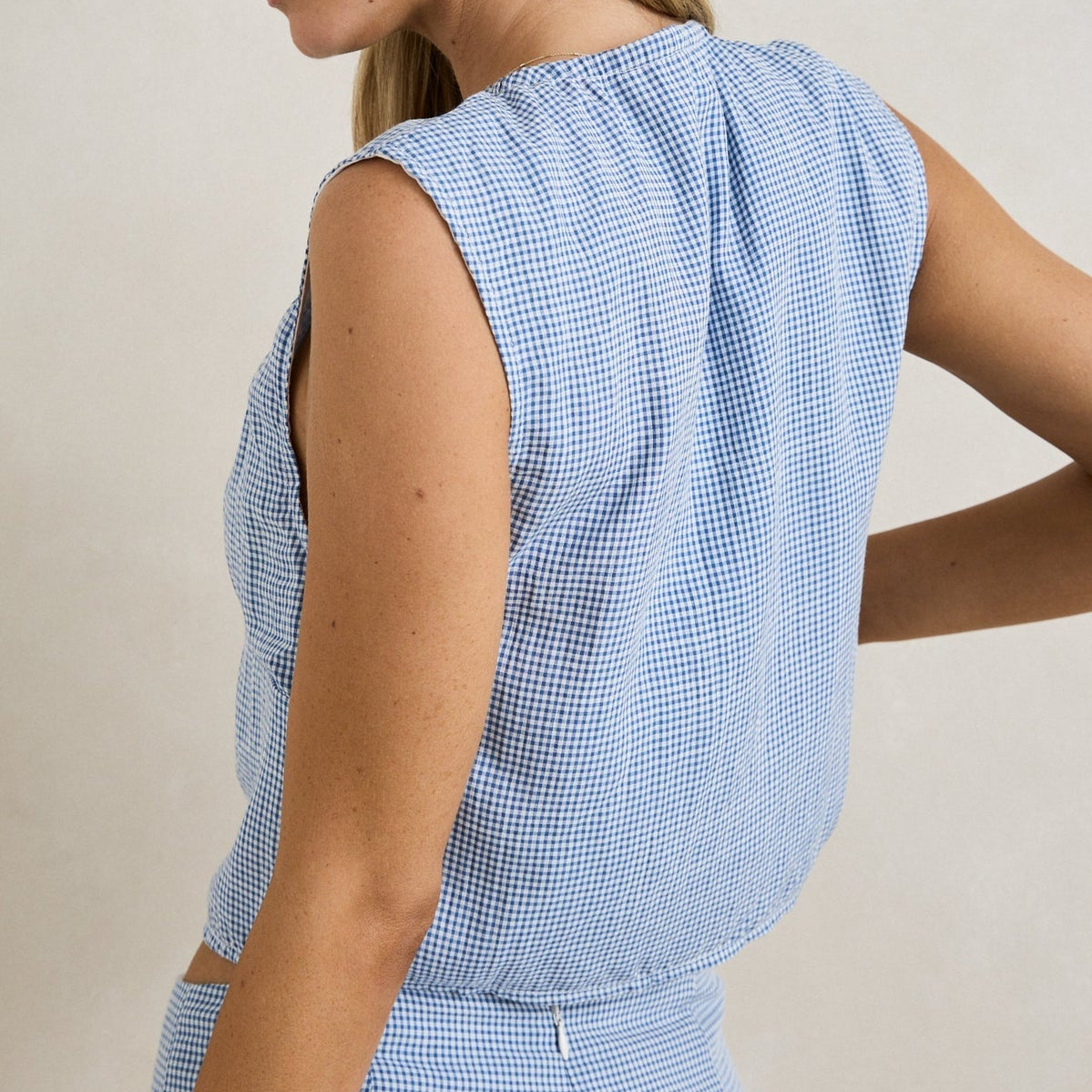 Rhythm Del Rio Gathered Top - Blue Check by Rhythm - Blue