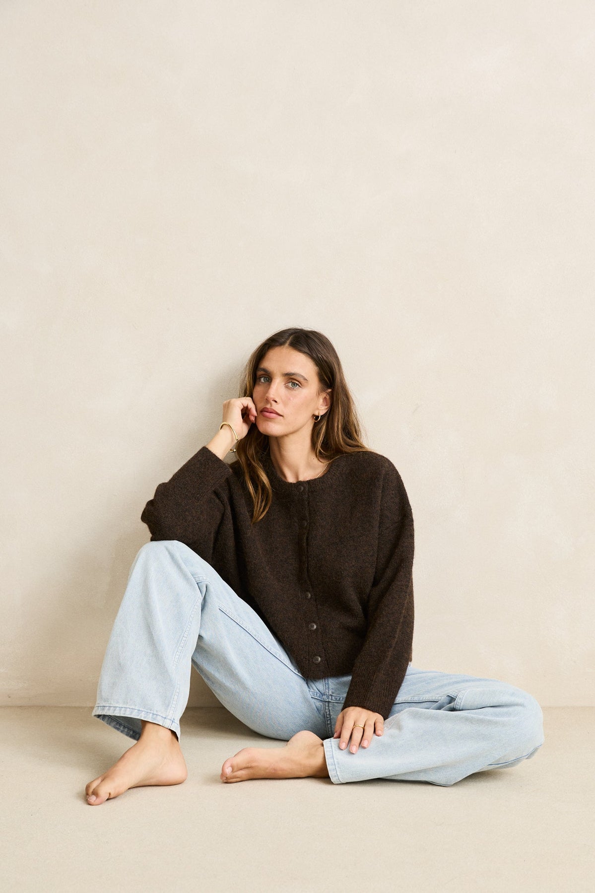 Rhythm Estelle Fluffy Knit Cardigan - Chocolate