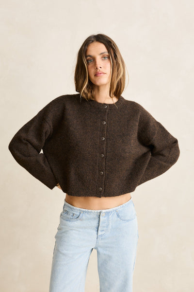 Rhythm Estelle Fluffy Knit Cardigan - Chocolate