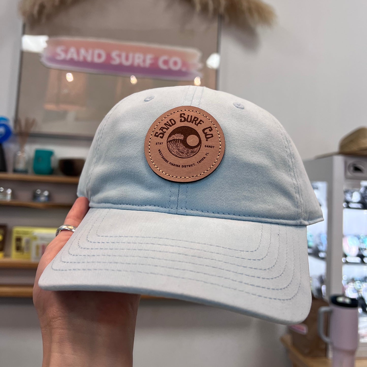 Sand Surf Co. Richardson Yin Yang Leather Patch Logo Dad Hat - Ice Blue