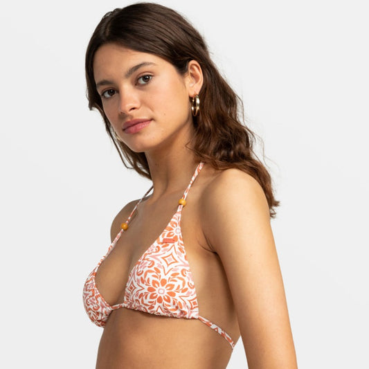 Roxy Fresco Tile Tiki Triangle Bikini Top - Cloud Dancer Fresco Tile