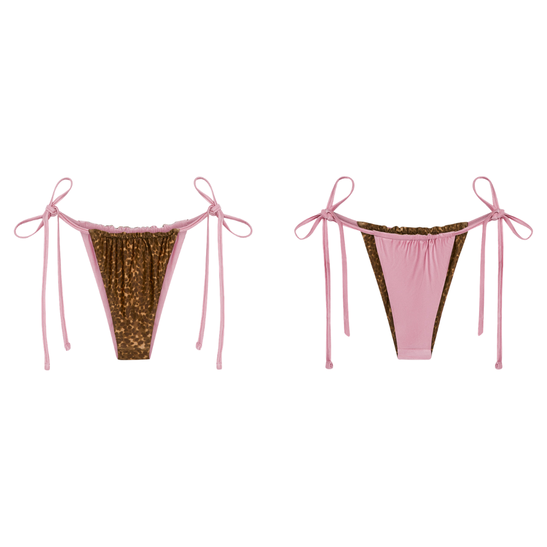 Frankies Bikinis Tia Reversible Satin Bikini Bottom - Vintage Cheetah
