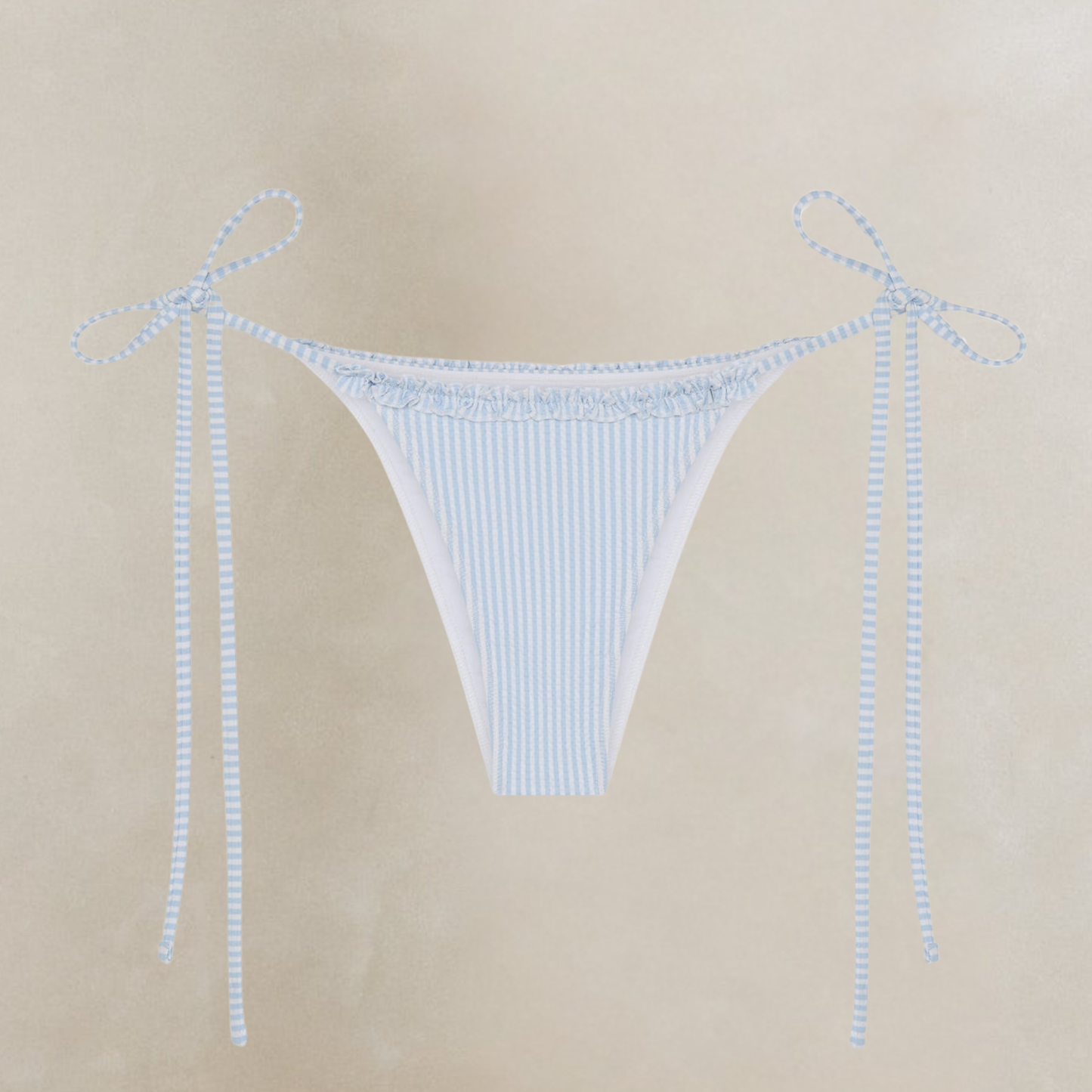 Frankies Bikinis Mackenzie Ruffle String Bikini Bottom - Saltwater Stripe