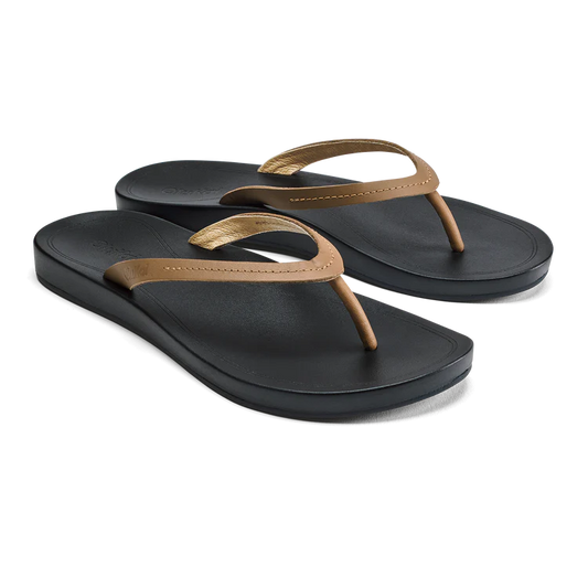 Olukai Lalahi Women’s Leather Beach Sandals - Tan & Lava Rock