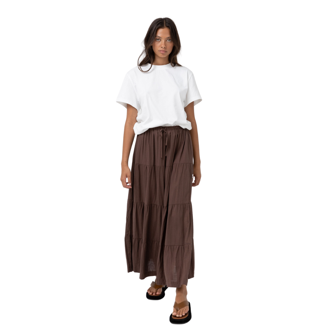 Rhythm Classic Tiered Maxi Skirt - Chocolate