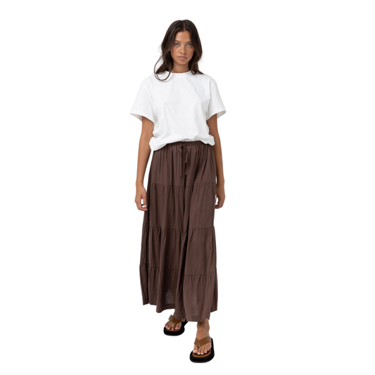 Rhythm Classic Tiered Maxi Skirt - Chocolate