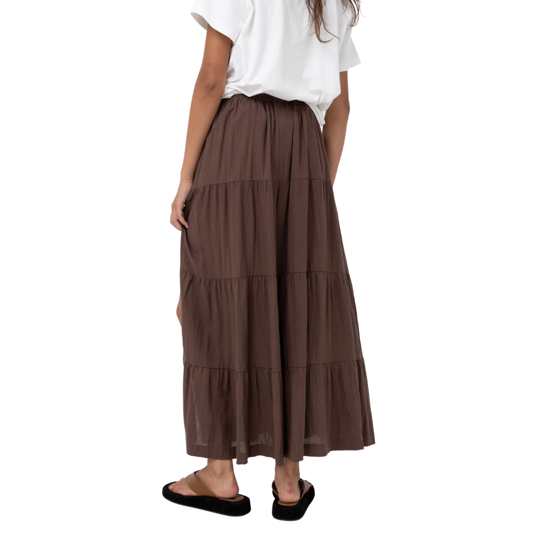 Rhythm Classic Tiered Maxi Skirt - Chocolate