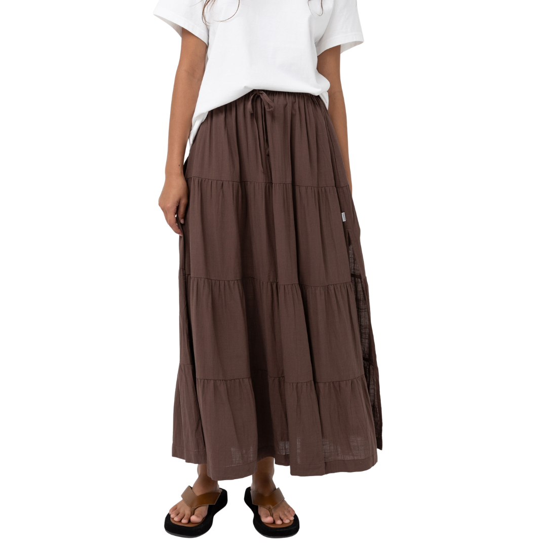 Rhythm Classic Tiered Maxi Skirt - Chocolate