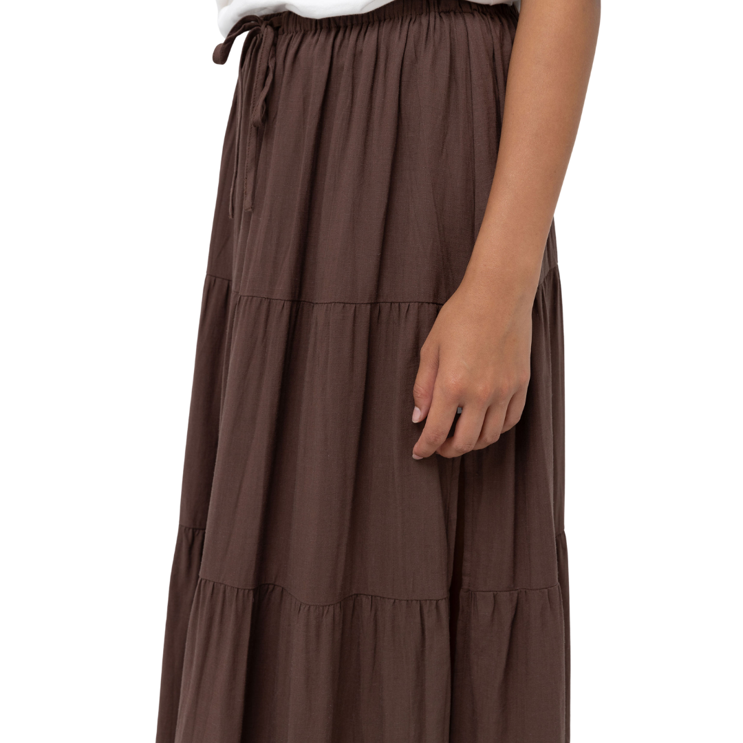 Rhythm Classic Tiered Maxi Skirt - Chocolate