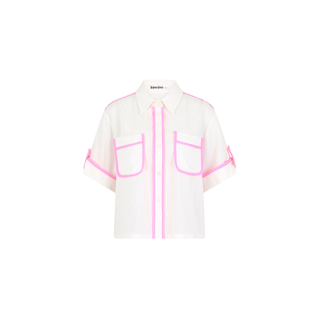 Kulani Kinis Cropped Button Up Shirt - White (Bubblegum Galaxy Collection)