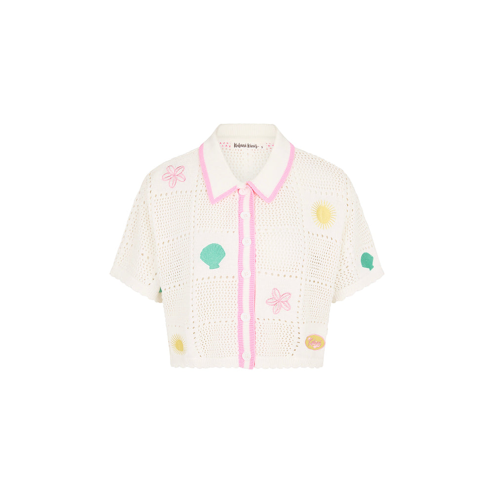 Kulani Kinis Embroidered Knit Shirt - Seashell Springs (Tropic Tour Collection)