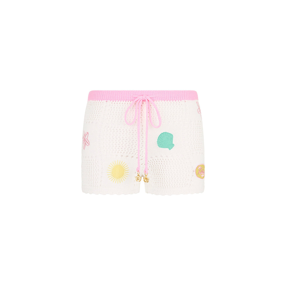 Kulani Kinis Embroidered Knit Shorts - Seashell Springs (Tropic Tour Collection)