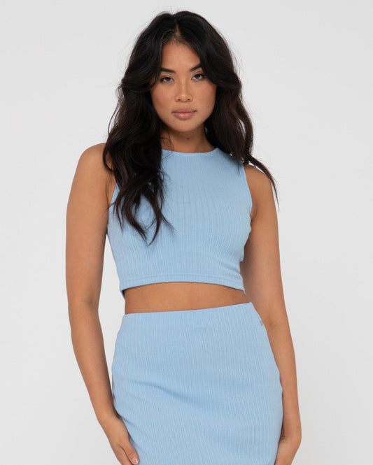 Rusty Scarlett Knitted Cropped Tank - Glacial Blue
