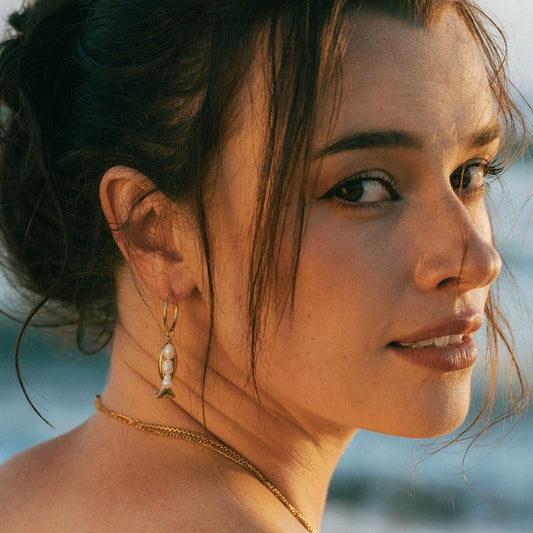 Salty Cali Fish and Pearl Hoop Earrings - Gold