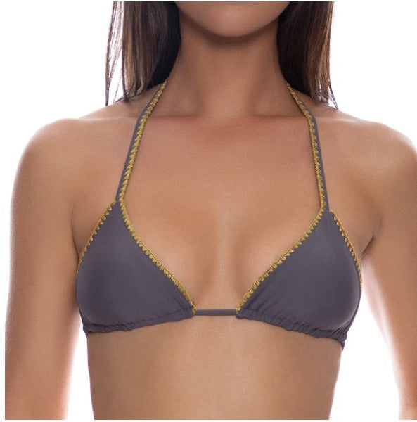 Luli Fama Luli Chic Triangle Halter Bikini Top - Piedra Gris