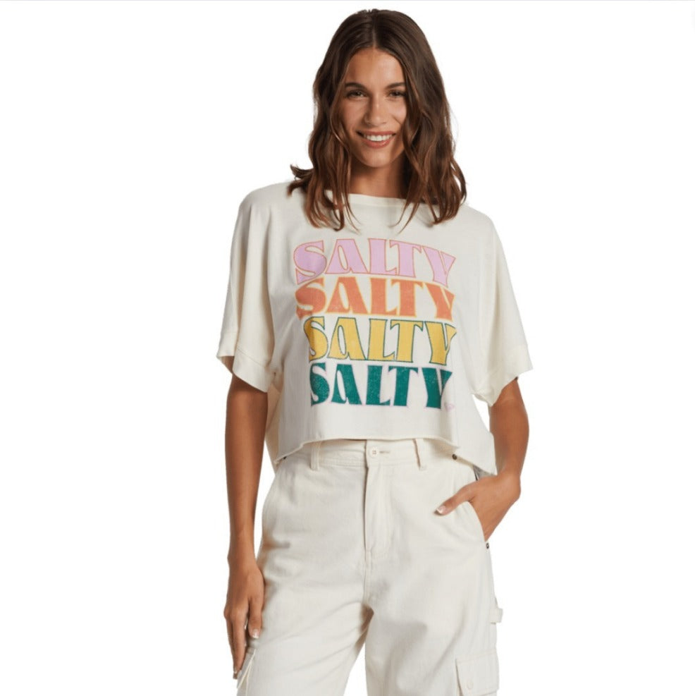 Roxy Salty Stack Drop Shoulder Cropped Tee - Egret