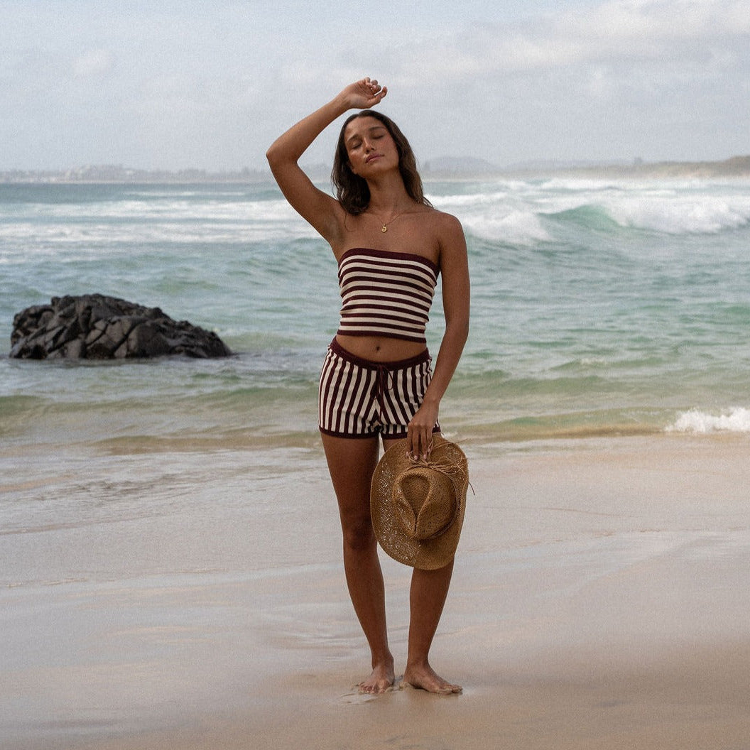 Rhythm Daybreak Stripe Bandeau Knit Top - Paprika