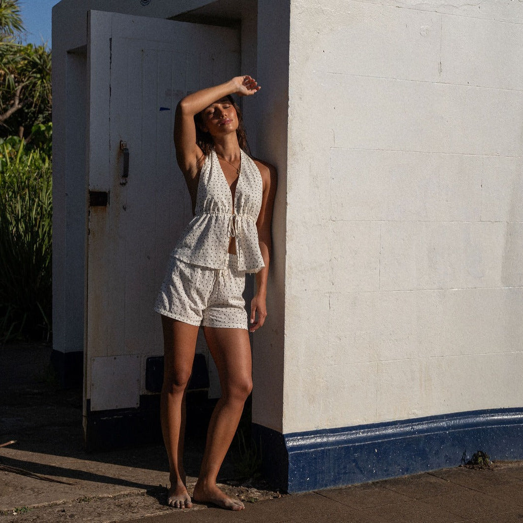 Rhythm Polka Halter Top - Cream by Rhythm