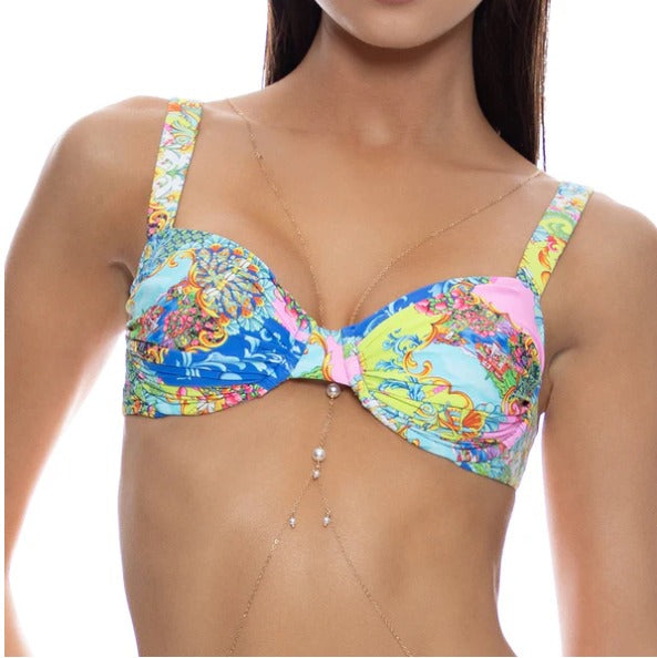 Luli Fama La Costa Wide Strap Ruched Underwire Bikini Top - Multicolor