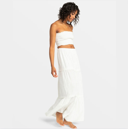 Roxy Beachside Tiered Maxi Skirt - Snow White