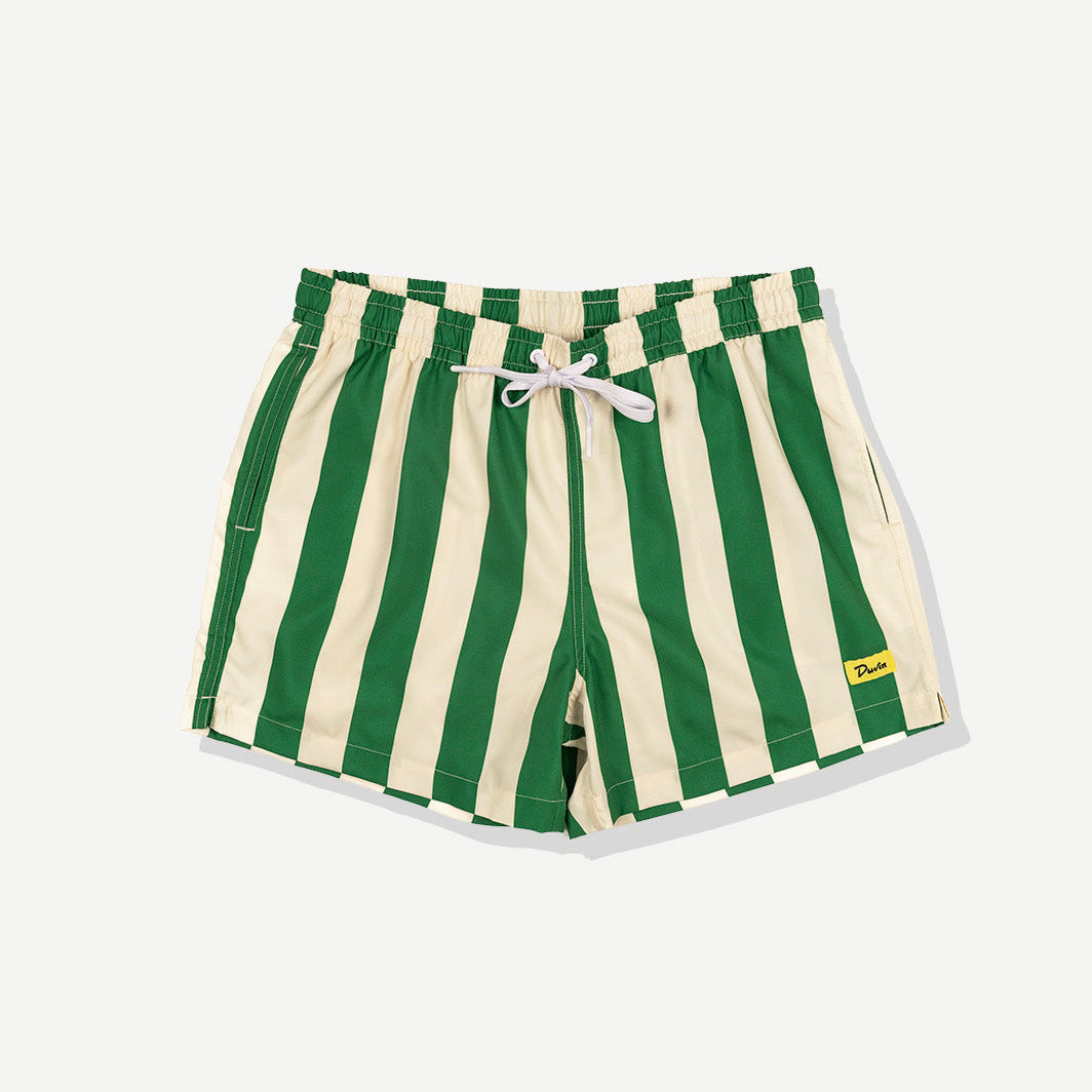 Duvin Traveler Swim Short - Mens Green and White Striped Boardshorts – Sand Surf Co.