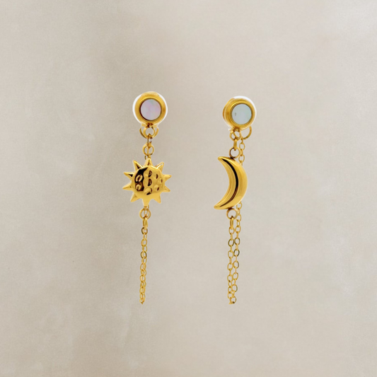 Salty Cali Moon and Sun Chain Earrings - Gold