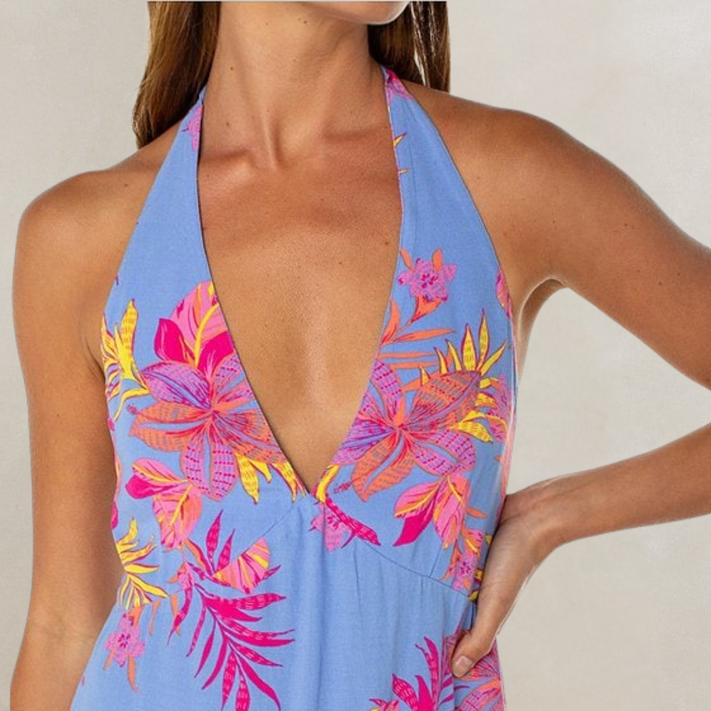 Roxy Beach Day Tropical Floral Sleeveless Mini Dress - Cornflower by Roxy