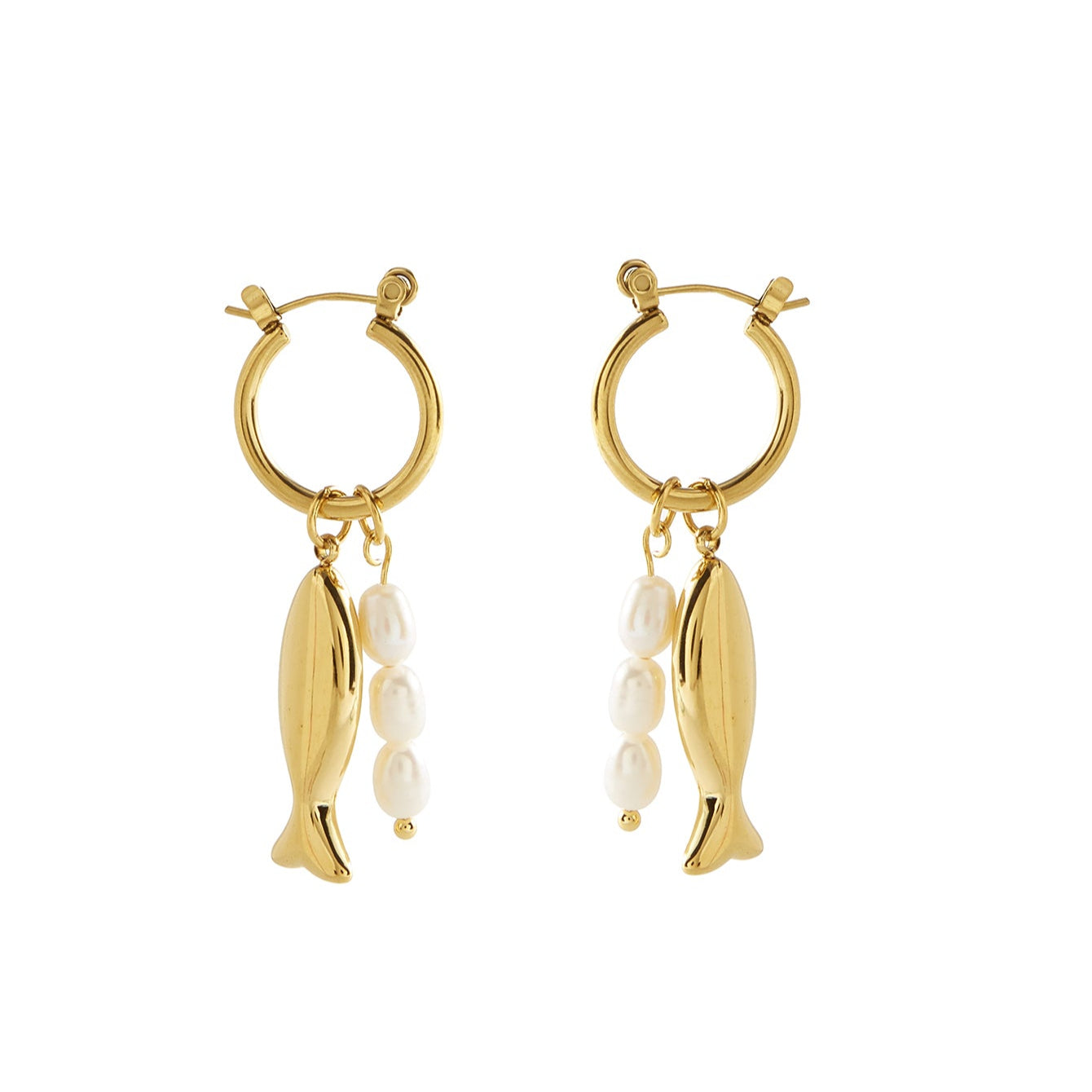 Salty Cali Fish and Pearl Hoop Earrings - Gold by Salty Cali