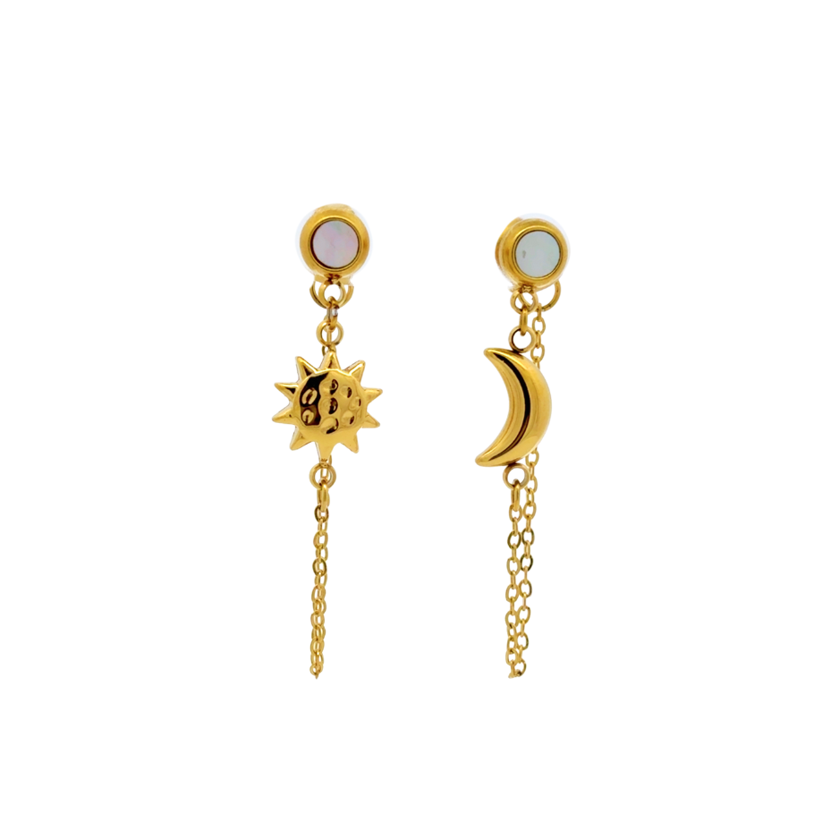 Salty Cali Moon and Sun Chain Earrings - Gold by Salty Cali