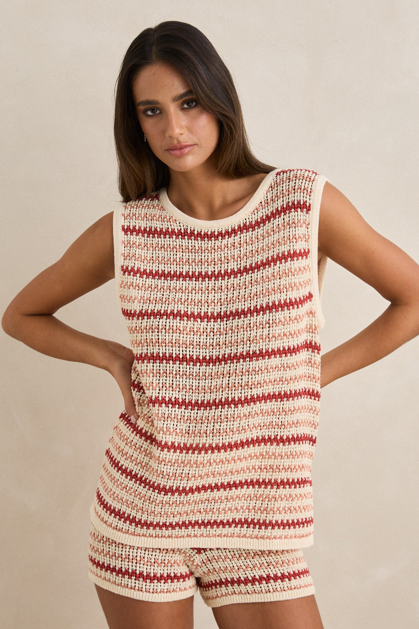 Rhythm Tami Stripe Knit Longline Tank Top - Watermelon