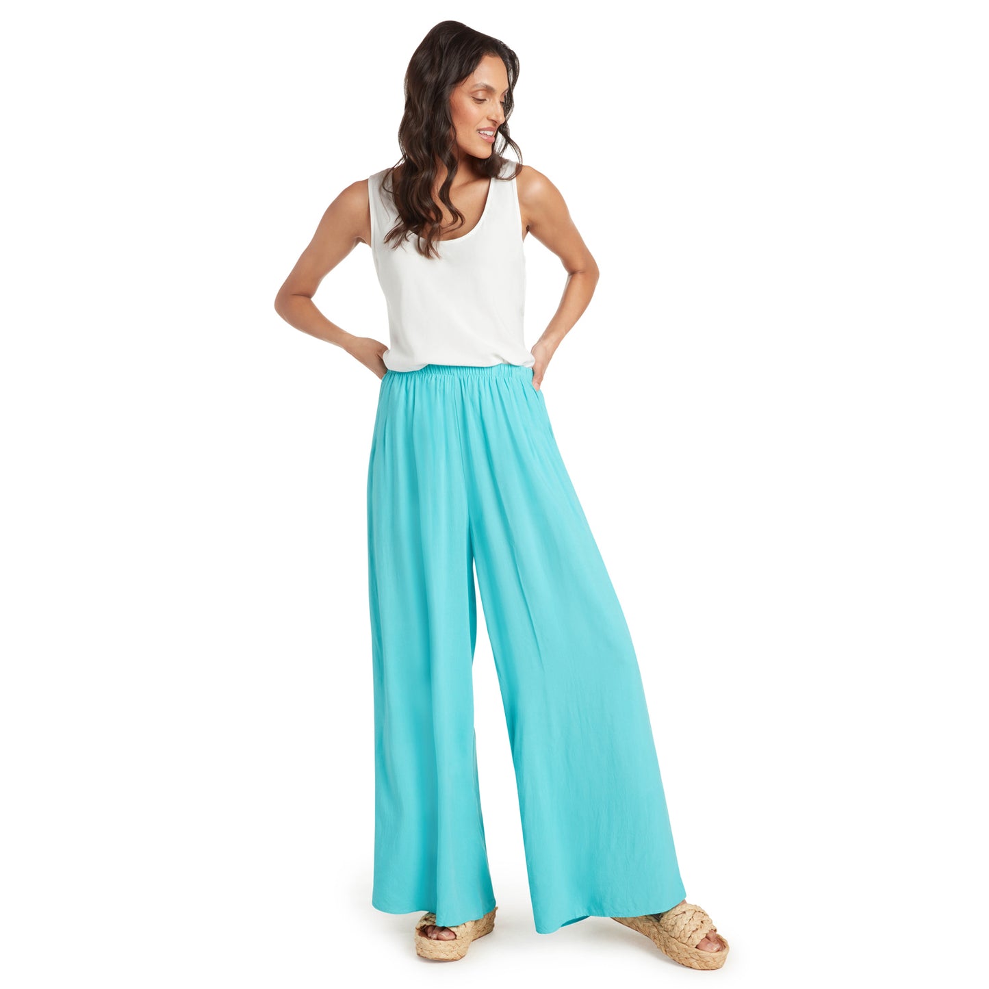 Jams World Solid Long Wide Leg Pants - Ocean