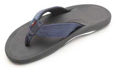 Rainbow Sandals Mariner Black Rubber Orthopedic with Arch Tapered Navy Blue Nylon Strap (Mens)