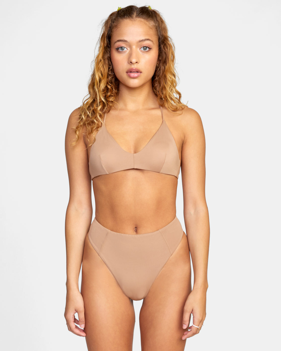 Rvca Solid High Rise Cheeky Bikini Bottoms